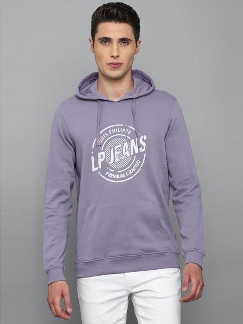 Louis Philippe Jeans Purple Cotton Regular Fit Printed Hooded SweatShirt