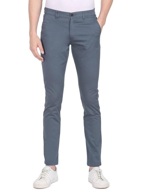 AD by Arvind Blue Slim Fit Flat Front Trousers