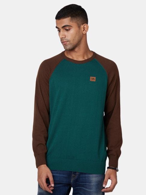 Royal Enfield Green & Brown Colour-Block Full Sleeves Sweater