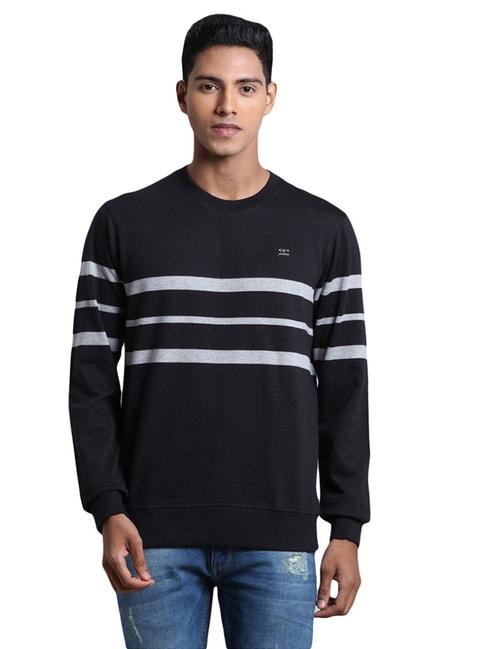 ColorPlus Black Cotton Tailored Fit Striped Sweatshirt