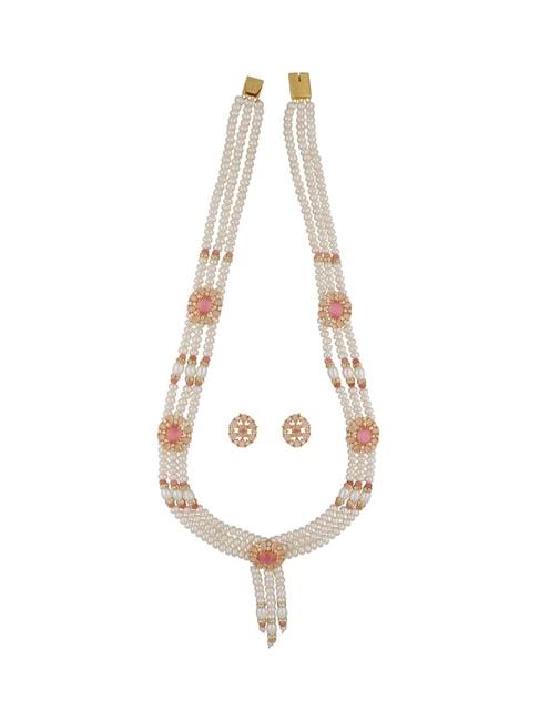 Sri Jagdamba Pearls Eva Peach & Pearl White Necklace and Earring Set