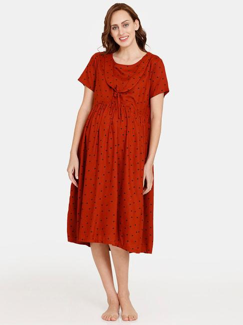 Coucou by Zivame Dark Red Printed Maternity Night Dress