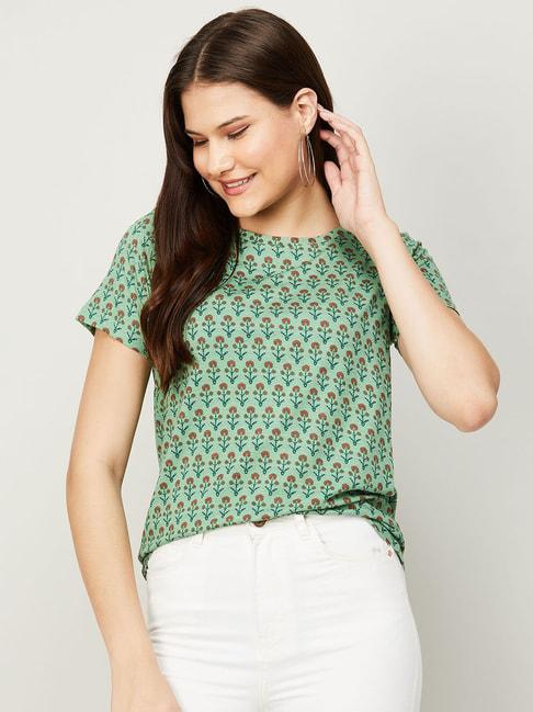 Colour Me by Melange Green Printed T-Shirt