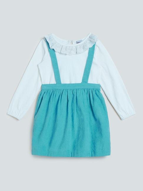 HOP Kids by Westside Sea Green Top And Pinafore Set