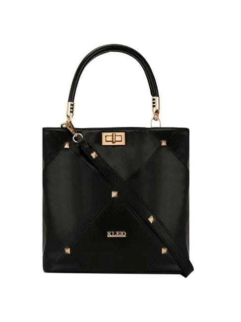 KLEIO Black Textured Medium Handbag