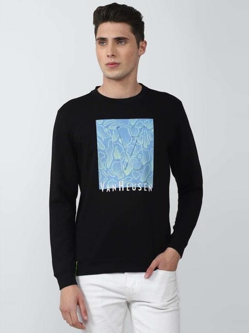 V Dot Black Slim Fit Printed Sweatshirts
