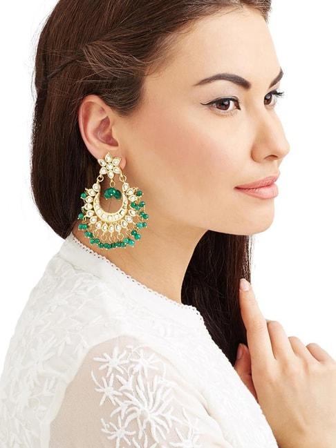 Imli Street Green & Golden Chand Bali Earrings