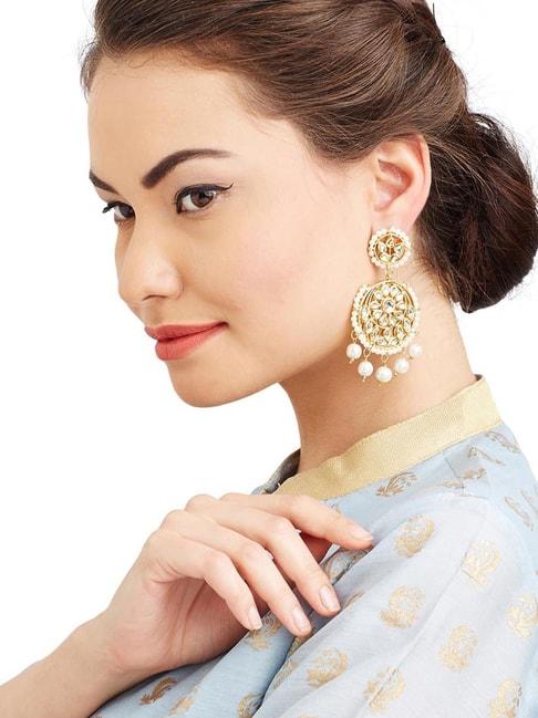 Imli Street Pearl White & Golden Chand Bali Earrings