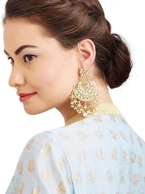 Imli Street Pearl White & Golden Chand Bali Earrings