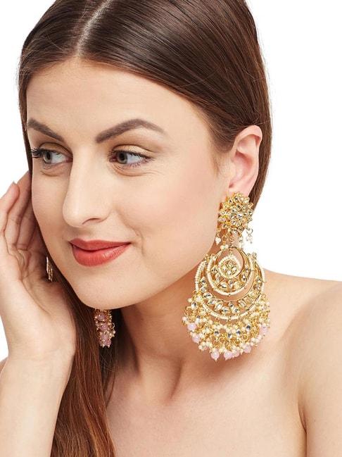 Imli Street Pink & Golden Chand Bali Earrings