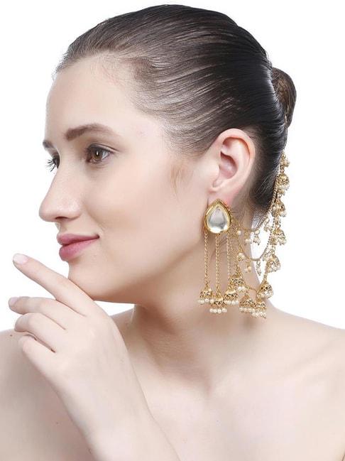 Imli Street Pearl White & Golden Jhumki Earrings