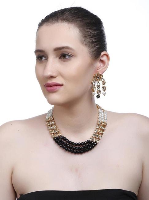 Imli Street Black & Pearl White Necklace & Earring Set