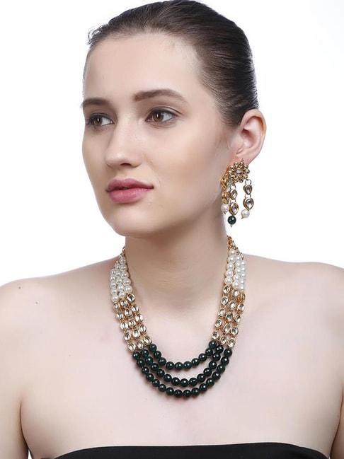 Imli Street Green & Pearl White Necklace & Earring Set