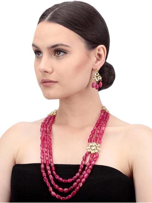 Imli Street Pink & Golden Necklace & Earring Set