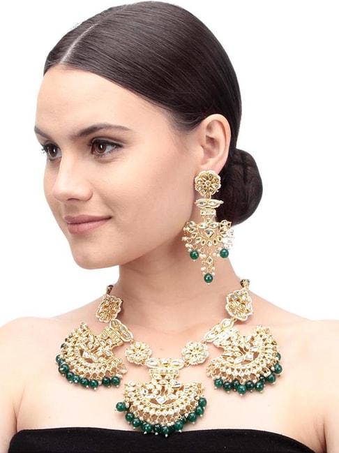 Imli Street Green & Golden Necklace & Earring Set