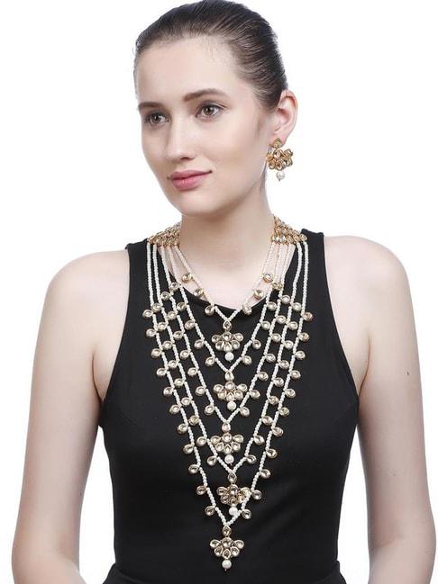 Imli Street Pearl White & Golden Necklace & Earring Set