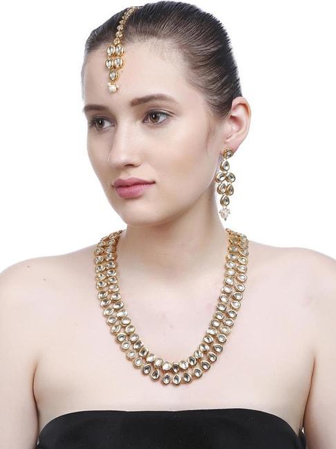 Imli Street Golden Necklace, Earring & Maang Tikka Set