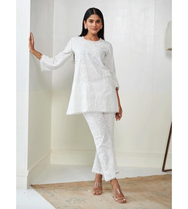 Mulmul White Tess Top with Pants