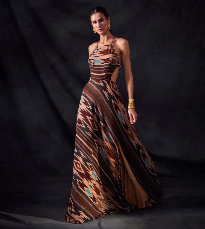 Nikita Mhaisalkar Stripe Aztec Print Cut Out Maxi Dress