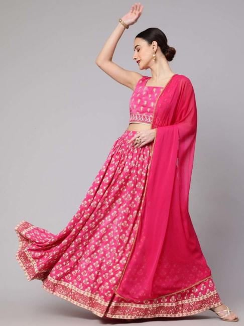 Aks Couture Pink Printed Lehenga Choli Set With Dupatta