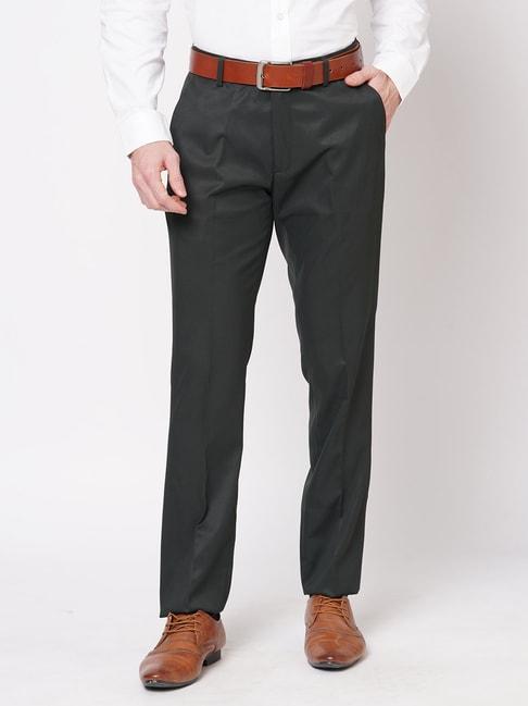 SOLEMIO Green Slim Fit Flat Front Trousers