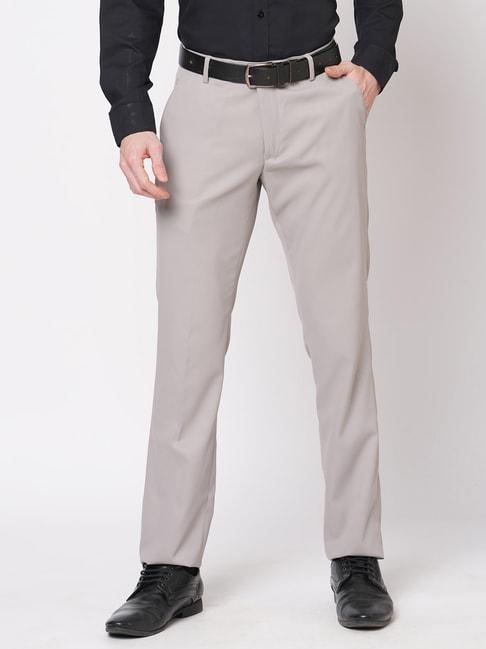 SOLEMIO Grey Slim Fit Flat Front Trousers