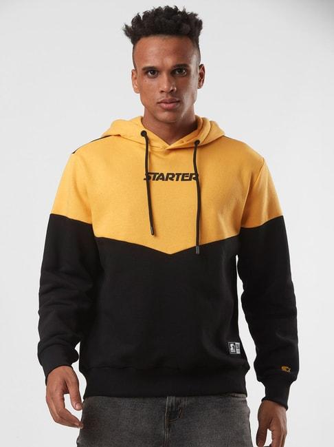 STARTER Yellow & Black Regular Fit Hooded Sweatshirt