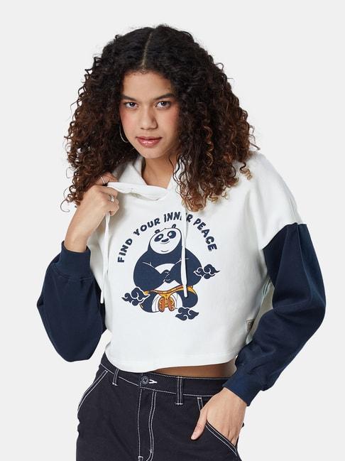 The Souled Store White Kung Fu Panda: Po & Peace Printed Oversized Hoodie