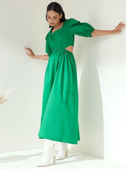 Femella Green Cotton Regular Fit Gown
