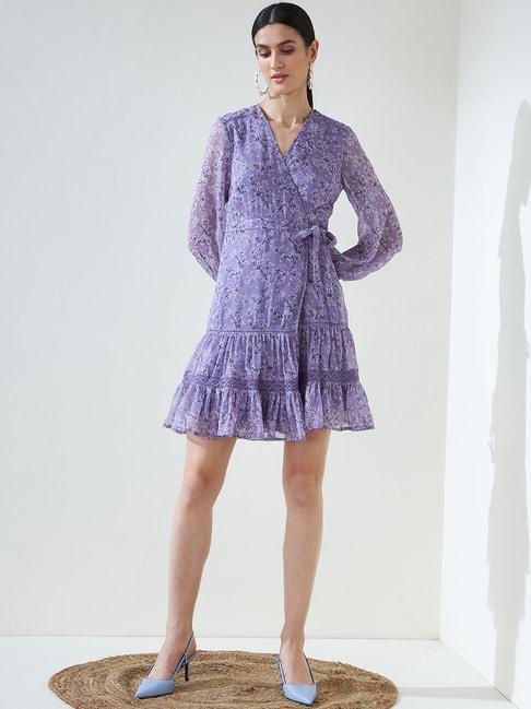 Femella Lavender Cotton Printed Wrap Dress