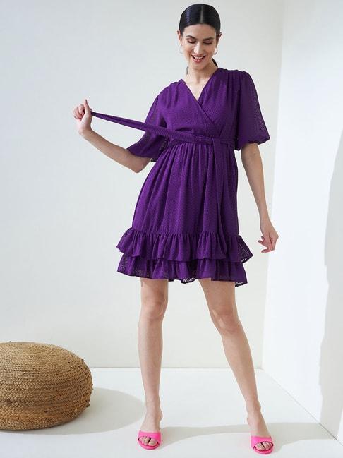 Femella Purple Self Design Wrap Dress