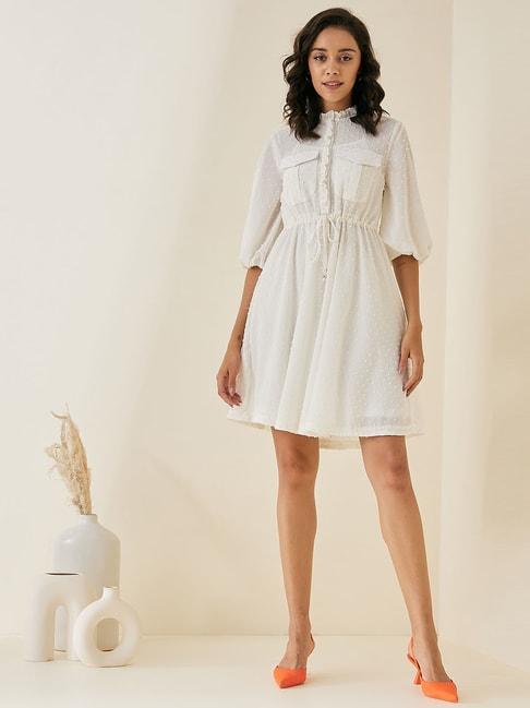 Femella White Self Design Wrap Dress