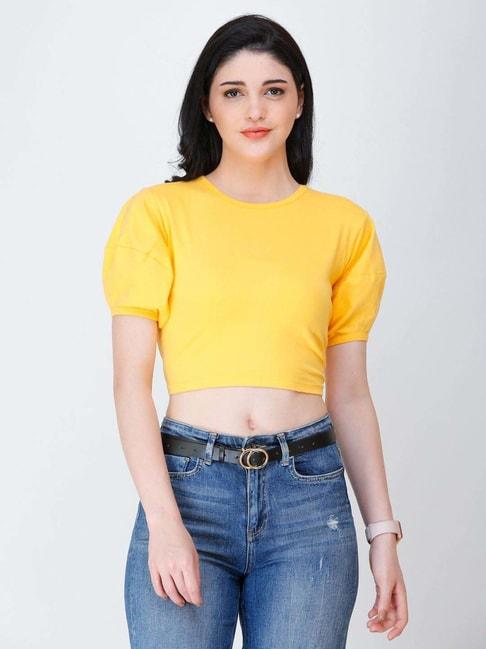 Cation Yellow Short Sleeve Crop Top