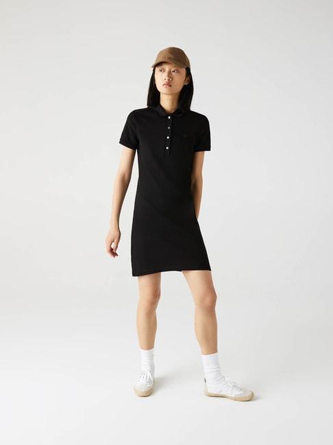 LACOSTE Black Stretch Cotton Slim Fit Pique Polo Dress