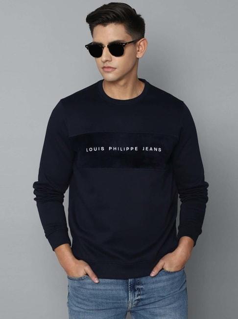 Louis Philippe Jeans Navy Blue Regular Fit Printed Sweatshirt