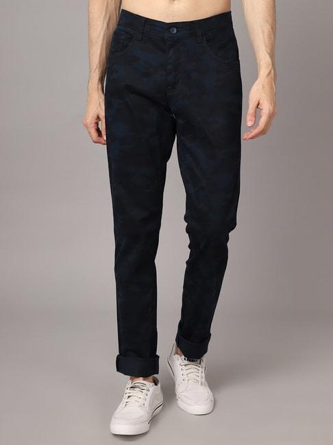 Cantabil Navy Regular Fit Flat Front Trousers