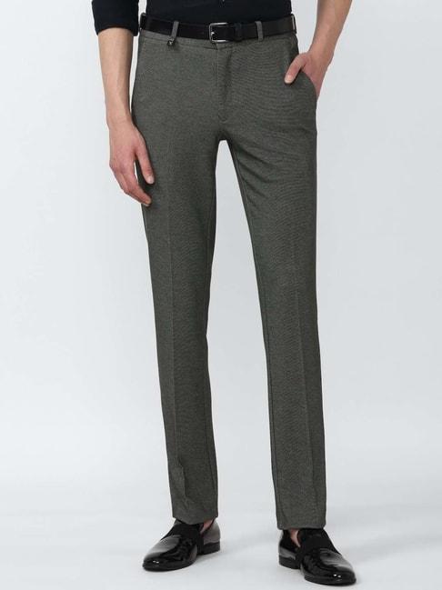 V Dot Grey Skinny Fit Self Pattern Trousers