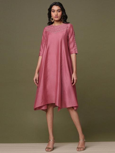 Marigold Lane Pink Embroidered A-Line Dress