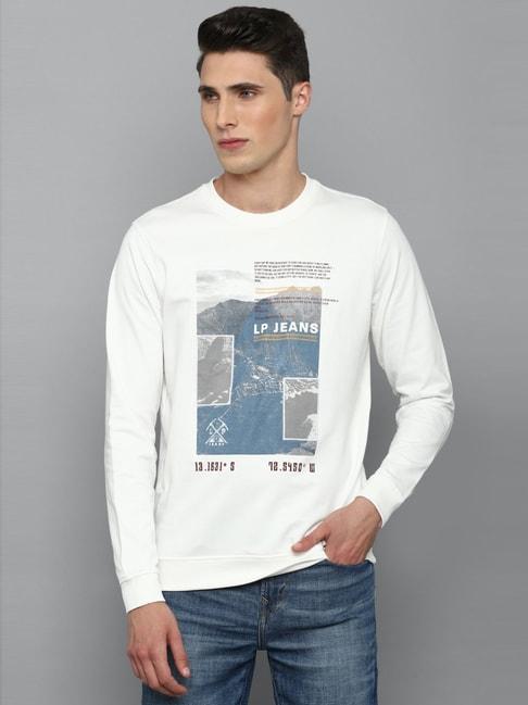 Louis Philippe Jeans White Cotton Regular Fit Printed Sweatshirt
