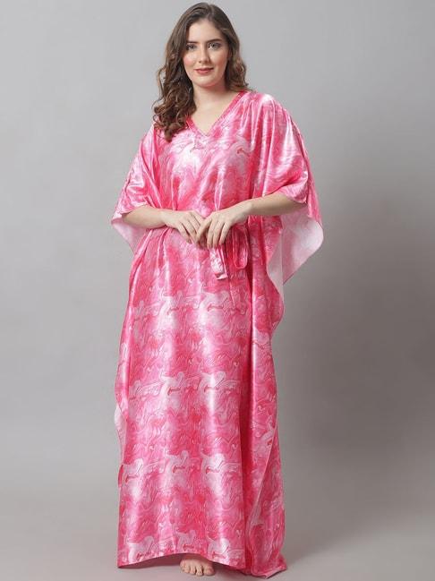 Claura Pink Printed Kaftan Nighty