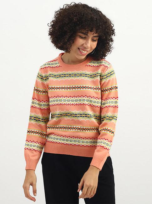 United Colors of Benetton Peach Cotton Knitted Sweater