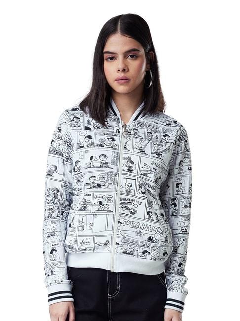 The Souled Store White Peanuts: Comic Strip Printed Bomber Jacket