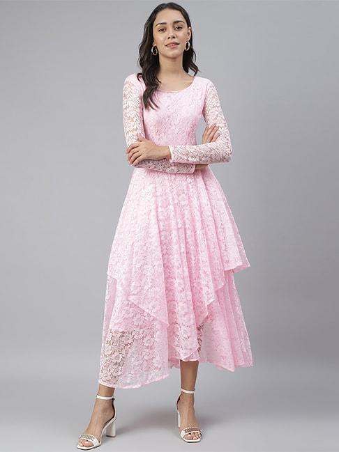 Cation Pink Self Pattern A-Line Dress