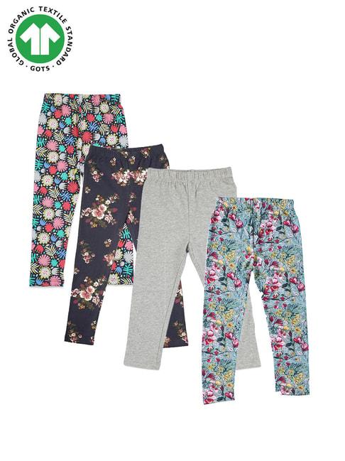 Greendigo Kids Multicolor Floral Print Leggings (Pack Of 4)