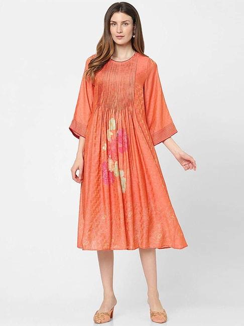 INDIFUSION Orange Printed A-Line Dress