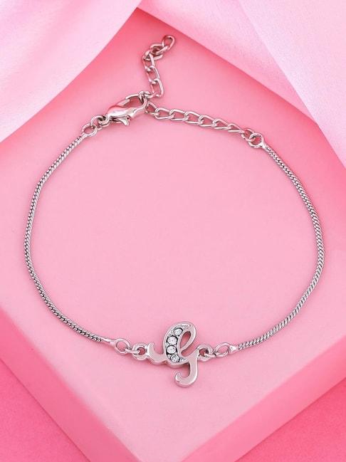 Estele Rhodium-Plated Artistic G Initials Bracelet with Austrian Crystals for Women