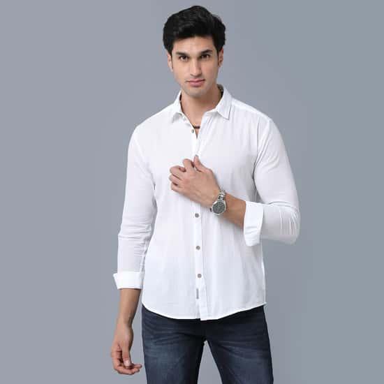 VOI JEANS Men Solid Full Sleeves Regular Fit Casual Shirt