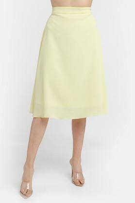 Regular Fit Calf Length Polyester Women's Casual Skirt - Yellow