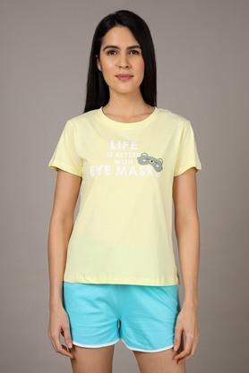 Printed Cotton Regular Neck Women's T-Shirt - Pale Yellow