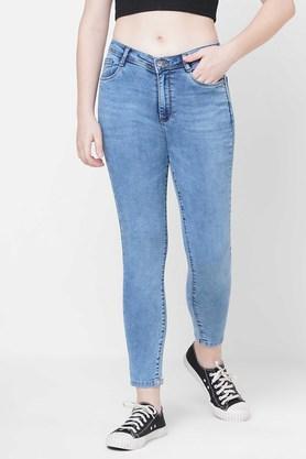 K4014 Clean Look Cotton Blend Skinny Fit Women's Jeans - Light Blue